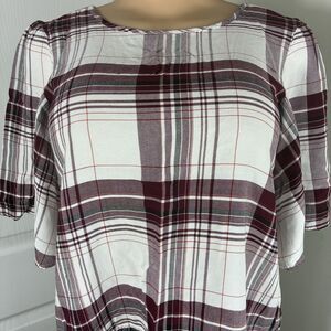 Copper Key womens top Sz L cold shoulder plaid short sleeve blouse boho